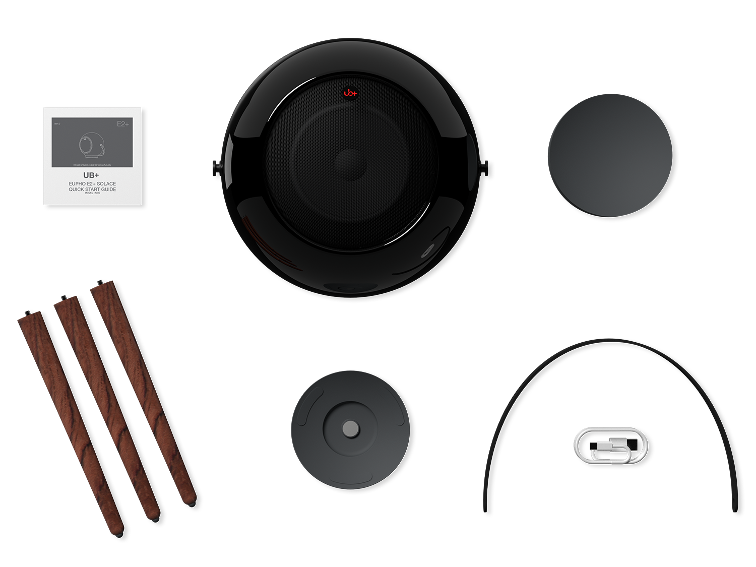 UB+ E2 Solace round portable bluetooth speakers unpacking items