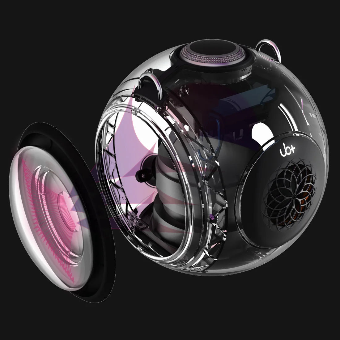 dB1 doubleBASS 3D render showing the internal structure of the speaker, the woofer and the circle design 