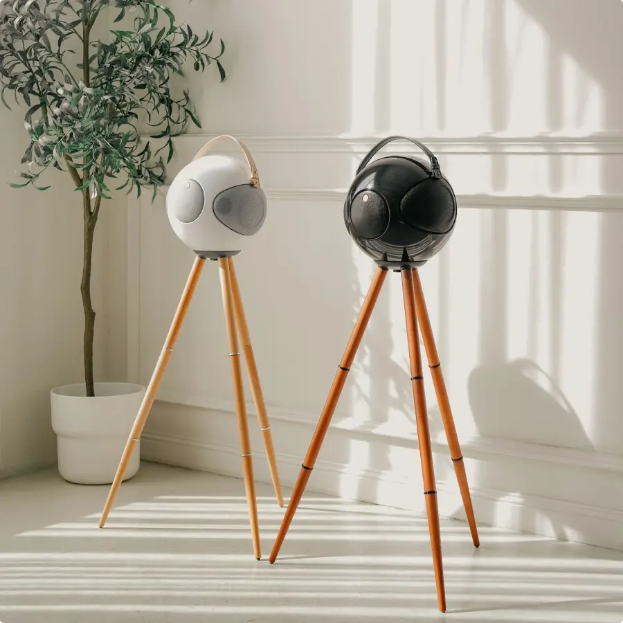 UB+ S2 Alphorn round portable bluetooth speaker on a tripod