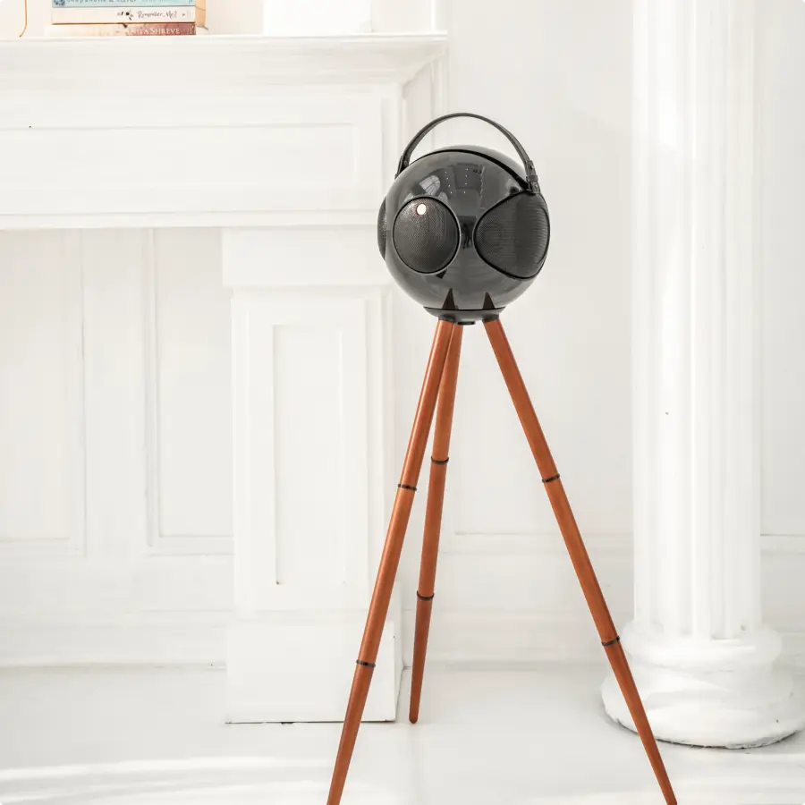 UB+ S2 Alphorn round portable bluetooth speaker on a tripod