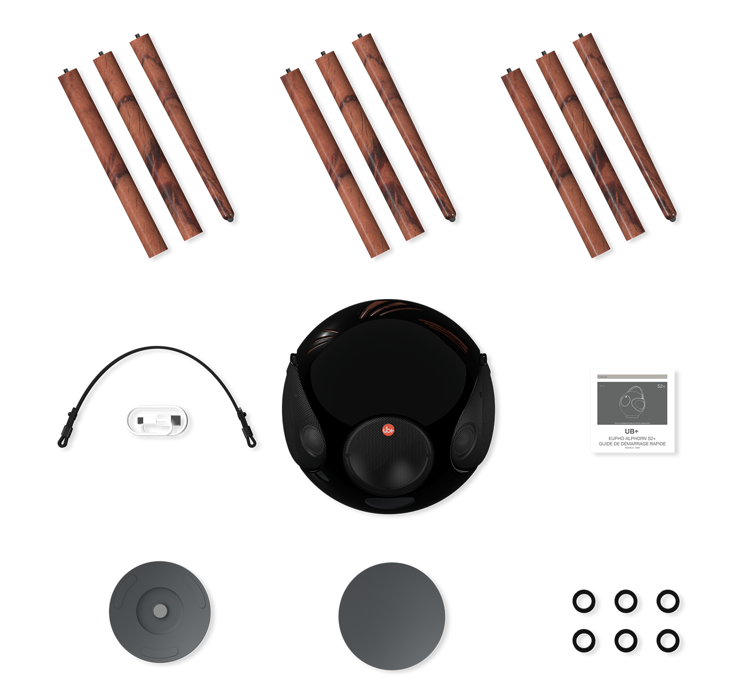 UB+ S2 Alphorn round portable bluetooth speaker unboxing items